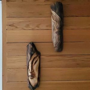 Set of 2 Al Wood Sculptures